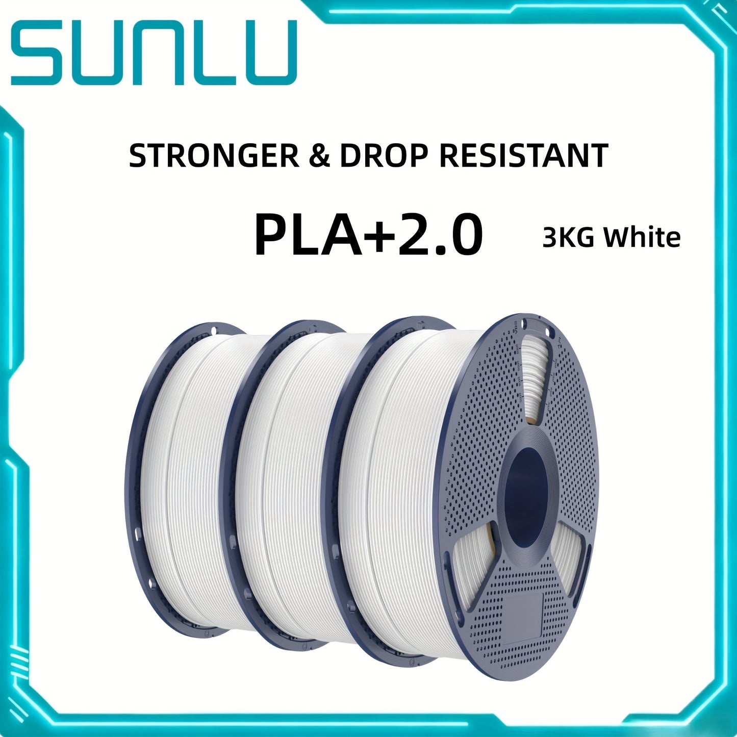 3 kg SUNLU PLA+2.0 3D-Drucker-Filament, Upgrade PLA+ Filament 1,75 mm, widerstandsfähiger  stärker, ordentlich gewickeltes Filament, Maßgenauigkeit +/-0,02 mm, je 1 kg Spule (2,2 lbs)