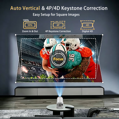 Mini Smart Projektor - Lokale 720P Unterstützung für 4K, Android 11+, Wifi 6 und Wireless 5.3, 180° Rotation, Multi-Geräte-Kompatibilität, Geeignet für iOS/Android/TV Stick/USB/Laptop und andere Geräte