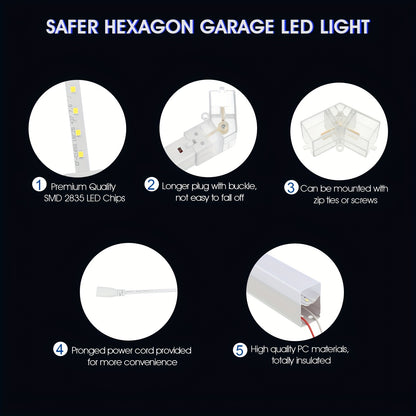5/8er Pack Sechseckige LED Deckenleuchten - 280W 33600LM Ultra Helle Kaltweiß 6500K, Moderne Außenbeleuchtung für Garage, Werkstatt, Studio, Autowerkstatt - Leistungsdauer, Einfache Installation, Montage