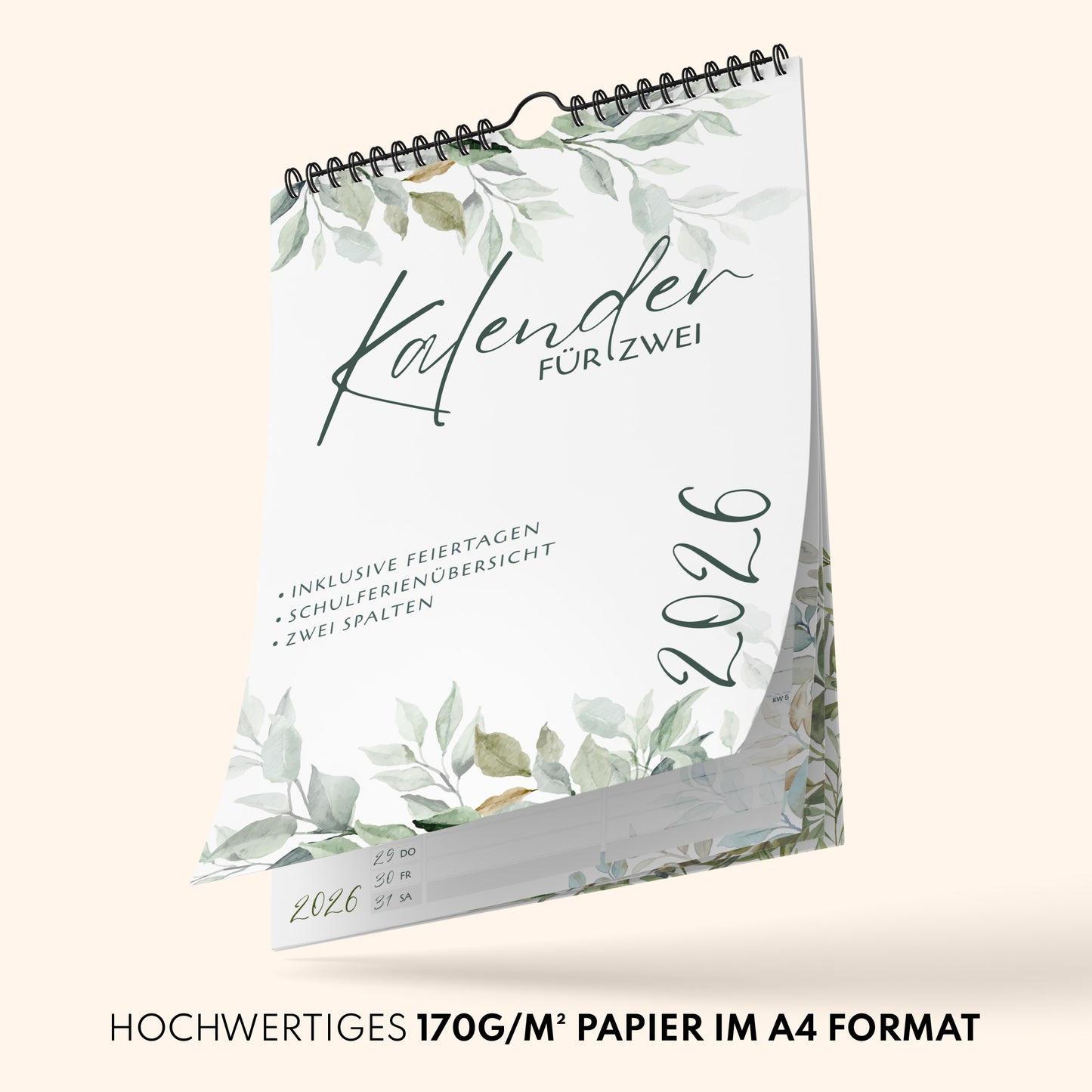 Planer für Zwei (Wandkalender 2026 mit 2 Spalten im A4 Format) - Partnerkalender für Paar - Paarkalender mit zwei Spalten - Kalender zum Aufhängen für zwei Personen (ganzes Jahr)