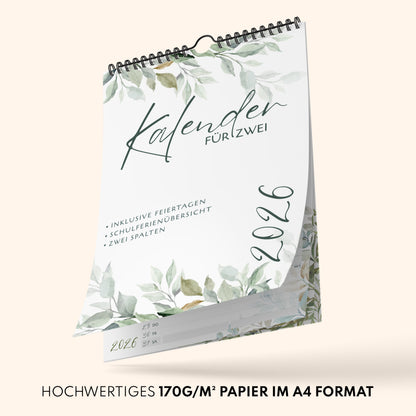 Planer für Zwei (Wandkalender 2026 mit 2 Spalten im A4 Format) - Partnerkalender für Paar - Paarkalender mit zwei Spalten - Kalender zum Aufhängen für zwei Personen (ganzes Jahr)