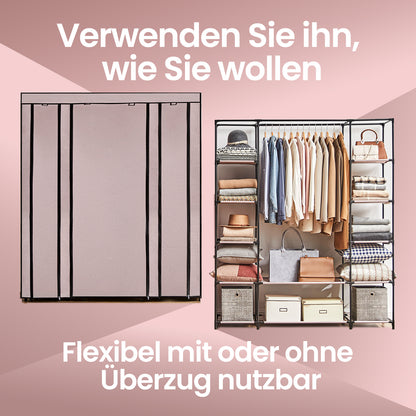 Stoffschrank, Kleiderschrank, mit Überzug aus Vliesstoff, mit Kleiderstange, 45 x 150 x 175 cm, Metallrahmen, Schrank fürs Schlafzimmer