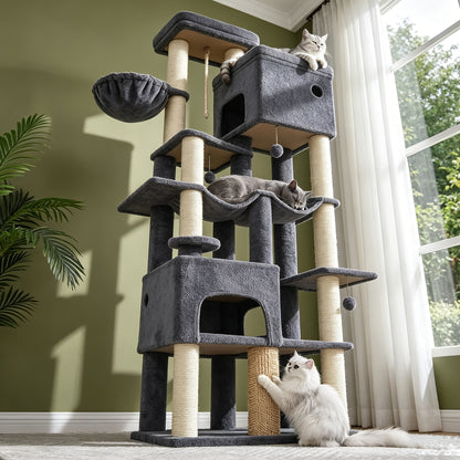 187 cm Kratzbaum, ideal für große Katzen, mit neun wissenschaftlich gestalteten Ebenen, mit Abständen, die perfekt zum natürlichen Sprunggang großer Katzen passen