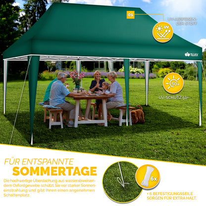 tillvex® Pavillon 3x6m Faltbar + 6x Sandsäcke | Pop-Up Faltpavillon Höhenverstellbar, Winterfest | Gartenzelt Stabil mit und ohne Seitenwänden UV Schutz 50+ | Partyzelt Wasserdicht mit Tasche für Garten