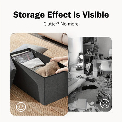 Moderner multifunktionaler Aufbewahrungshocker mit gepolstertem Sitz und faltbarer Aufbewahrung, grauer Stoff, platzsparendes Design, geeignet für Wohnzimmer, Schlafzimmer, Küche; stabiler rechteckiger Fußhocker, Bank, mit weichem gepolstertem Sitz