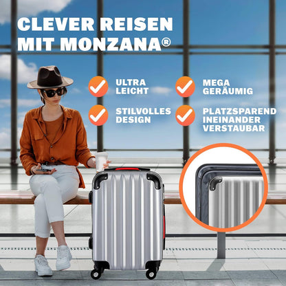 Monzana® Koffer Handgepäck ABS Hard Case 4 Rollen Teleskopgriff Zahlenschloss Kantenschutz Reisekoffer Hartschalenkoffer Rollkoffer Trolley L