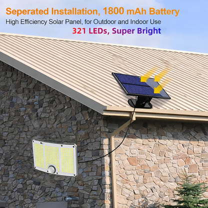 321 LED Solarleuchten Außenwandleuchten, 3 Beleuchtungsmodi, Solar-Gartenleuchten mit PIR-Bewegungssensor, langlebige Metalloberfläche, ideal für Garten, Straße, Veranda, Terrasse, IP65 Solarleuchte Sicherheitswegbeleuchtung