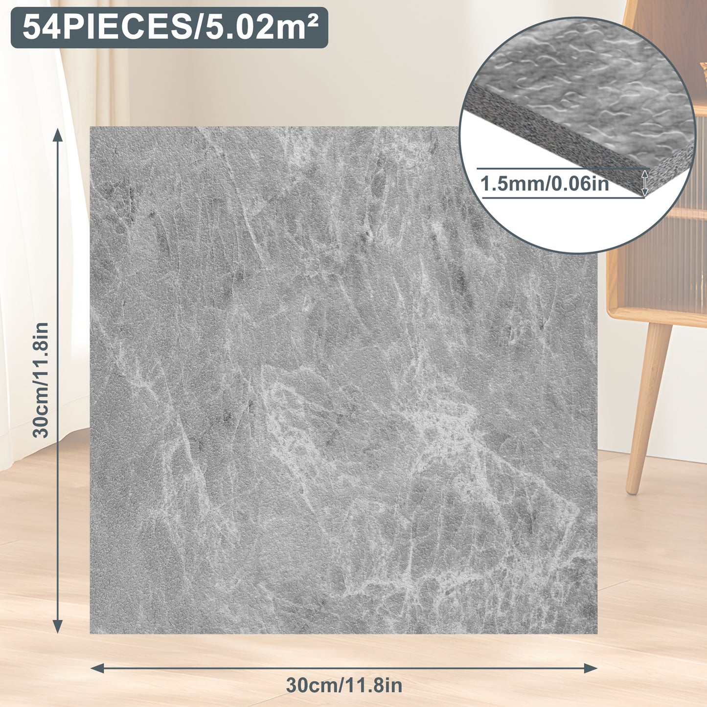 5 Quadratmeter von 54 Stück 30x30cm PVC-Bodenbelag, Vinyl-Grundplatte, Holzmaserung Keramikfliesenboden, selbstklebender Imitationsholzmuster Boden