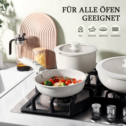 GiPP 5-teiliges Antihaft-Topf- und Pfannen-Set, Abnehmbarer Griff, Kochgeschirr, Induktions-Küchenset, Ofen- & Wohnmobilgeeignetes Weißes Kochgeschirr-Set