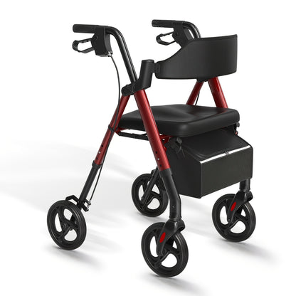 Senior Rollator Walker, faltbar, leichte Aluminium-Hilfsmittel, 20,32 cm All-Terrain Universalräder, doppelt verstellbare Höhe, ergonomischer PU-gepolsterter Sitz und Rückenlehne, 136,08 kg Tragkraft