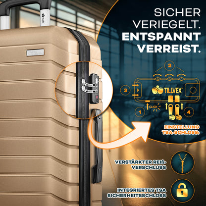 tillvex® Reisekoffer Set + Gepäckwaage, Koffergurte & Kofferanhänger | Kofferset 4 Rollen | Trolley Gepäck Koffer TSA Schloss | Hartschalenkofferset