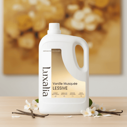 Parfümiertes Waschmittel Vanille-Moschus – Ohne Gefährliche Konservierungsstoffe – 5 Liter 200 Wäschen XXL-Format – Wirksam bei Kälte & Kurzwaschgang – LUXALIA