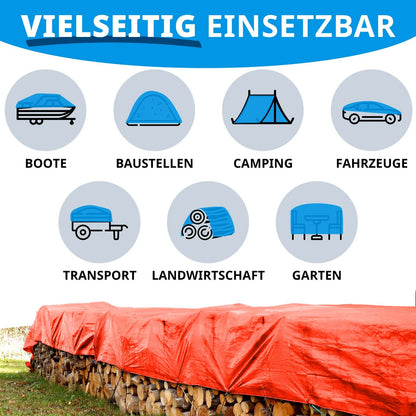FLOORDIREKT Abdeckplane 140 g/m² - Reißfeste Schutzplane für jedes Wetter - mit Ösen - Wetterfest & Wasserdicht - für Garten, Camping, Bau & Outdoor - in 9 Farben & 12 Größen Erhältlich