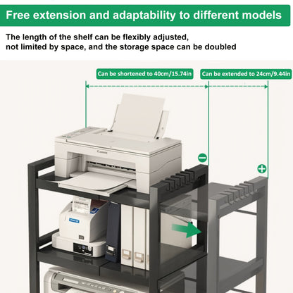 2-stöckiger/3-stöckiger Druckerständer mit zwei Haken, Stifthalter-Aufbewahrung, erweiterbarer Ständer, Büro Faxgerät Desktop Organizer, Monitorständer, Desktop Aufbewahrungsregal für Home Office, Kopierer (Weiß, Schwarz)