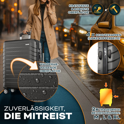 tillvex® Reisekoffer Set + Gepäckwaage, Koffergurte & Kofferanhänger | Kofferset 4 Rollen | Trolley Gepäck Koffer TSA Schloss | Hartschalenkofferset