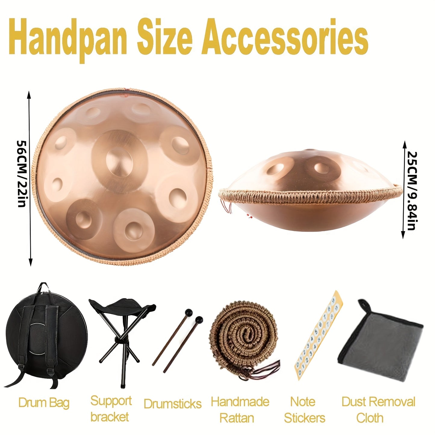 Handpan Schlagzeug Set 440Hz Standard Tonhöhe, 10-Ton Stahl Tongue Drum für Anfänger, Komplettes Kit mit Tasche, Schlägeln & Unterricht, Perfekt für Meditation, Yoga & Klangtherapie