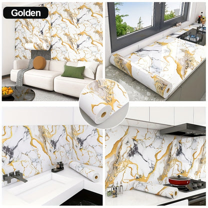 1 Rolle Extra Dicke 2,5 mm Marmor Boden- und Wandaufkleber - Abzieh- und Klett-Abnehmbare Selbstklebende Vinylfliesen, Wasserdichtes und Leicht zu Reinigendes Luxus Marmordesign (Schwarz/Weiß/Gold, Grau/Weiß, Beige/Grau) für Badezimmer, Küche, Wohnzimmer