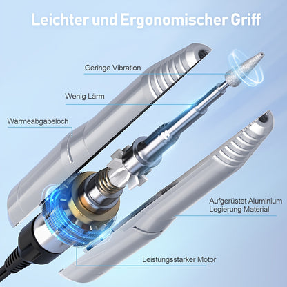 20000 U/min Elektrische Nagelfeile Nagelbohrer Acryl Nagel Set für Maniküre Gel Nagellackentferner mit 1 Packung Schleifstreifen, Aluminiumlegierung