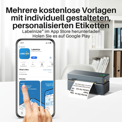Kabelloser PL80EB Thermodrucker (50 Blatt gratis) - Einfacher, hochgeschwindiger Druck für intelligentes Business - Kompatibel mit Smartphones und Computern - für Versand, Barcodes, QR-Codes und Etiketten