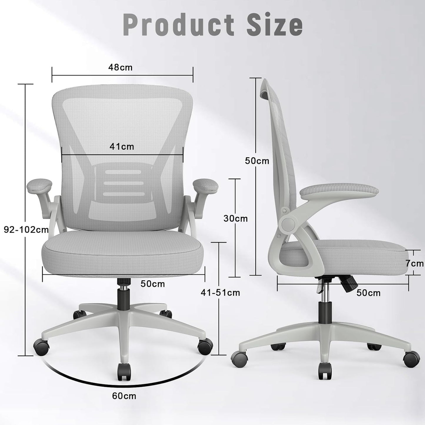 GartistGo Bürostuhl Ergonomischer Schreibtisch mit 90° Flip-up Armlehne Lendenwirbelstütze, höhenverstellbarer Stuhl, Executive Swivel Computer gepolsterte Sitzkissen für Haus/Büro