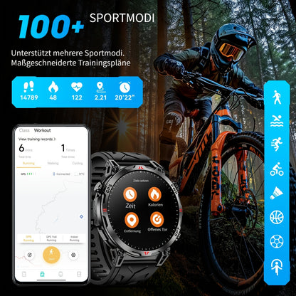 Smartwatch mit realer GPS-Ortung, großer Akkukapazität, 1,43-Zoll-AMOLED-HD-Touchscreen, kabellosem Anruf, Sportmodus, LED-Taschenlampe, Outdoor-Smartwatch