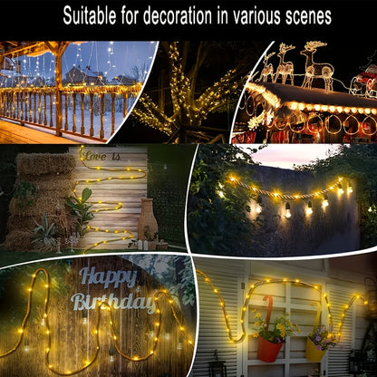 2/3er Set Solarbetriebene Hanfseil-Lichterkette, 5M/10M mit 100/200 LEDs, IP65, 8 Beleuchtungsmodi mit Tastensteuerung, Perfekt für Garten, Terrasse, Weihnachten, Hochzeit, Camping, Ostern, Valentinstag Deko, Neujahrsgeschenk | Langlebig, Einfache Install