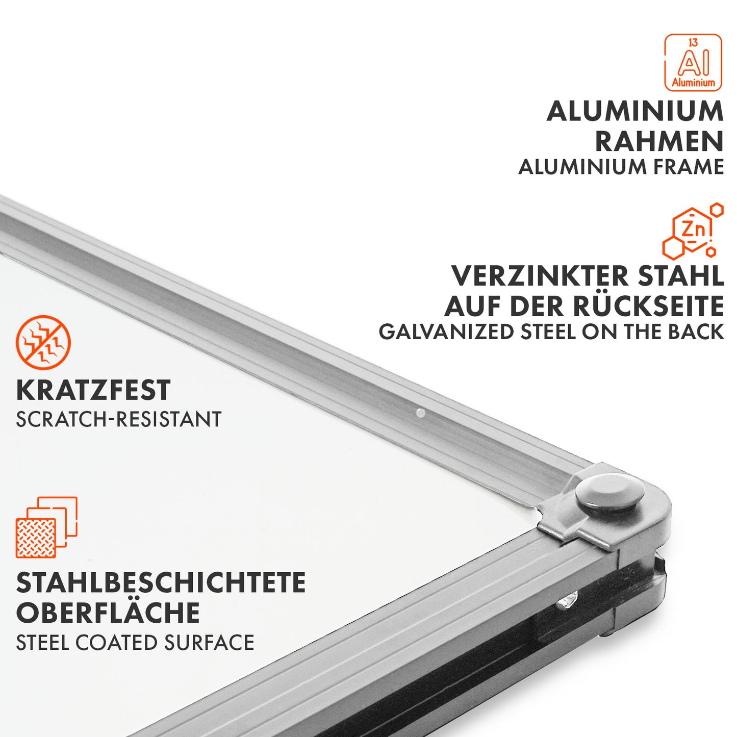 Whiteboard Magnettafel – Magnetisches Memoboard mit Alurahmen in Silber oder Schwarz, inkl. Stiftablage – Trocken abwischbare Schreibtafel für Büro, Home-Office & Schule