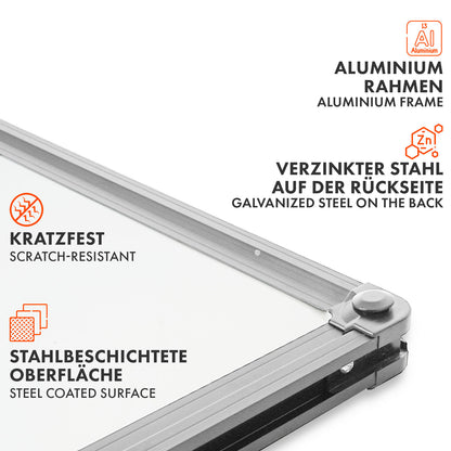 Whiteboard Magnettafel – Magnetisches Memoboard mit Alurahmen in Silber oder Schwarz, inkl. Stiftablage – Trocken abwischbare Schreibtafel für Büro, Home-Office & Schule