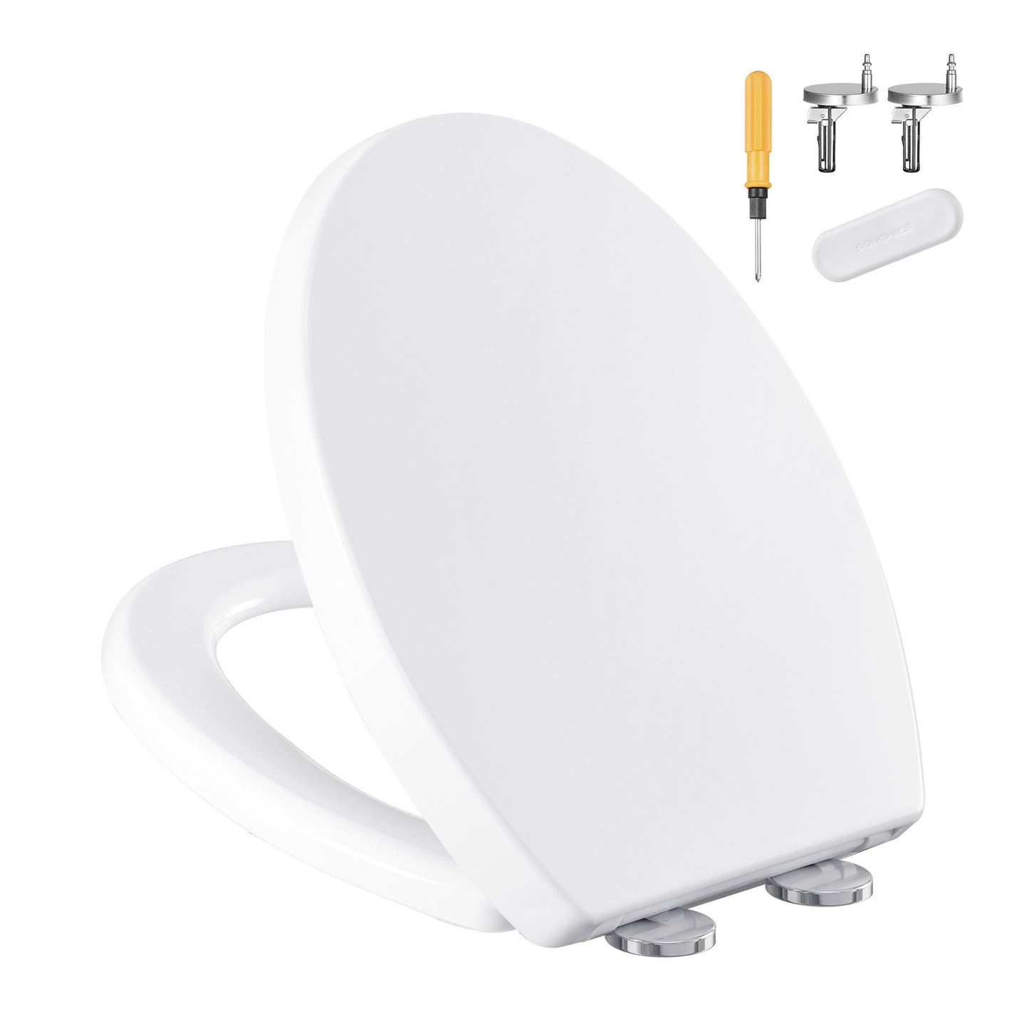 WC-Sitz O-Form, Absenkautomatik, Toilettendeckel, Griff, PP-Kunststoff, einfache Montage, bis 300 kg, weiß