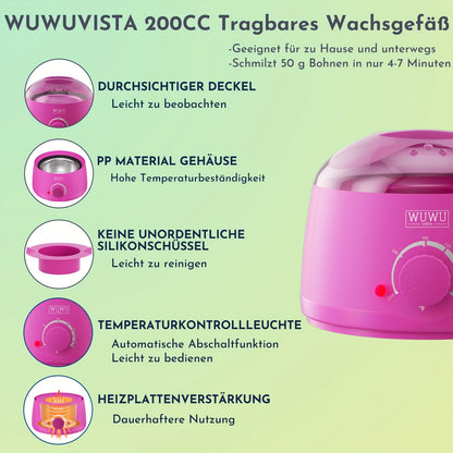 Wachs-Set 19-teilig | Muttertagsgeschenke, WUWUVISTA Haarentfernung Hartwachs-Set Geschenke für Frauen/Männer/Teenager/Ehefrau/Freunde für Gesicht/Brazilian/Whole Body/Bikini/Geschmeidige Haut mit Wachserwärmer & Wachspartikeln