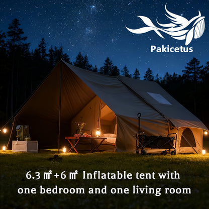 PAKICETUS Luft-Skylight-Zelt, schneller Aufbau mit Pumpe, 4-6 Personen Outdoor-Familienzelt, 4-Jahreszeiten, winddicht mit Tragetasche, ideal für Camping, Wandern, Angeln & Jagd