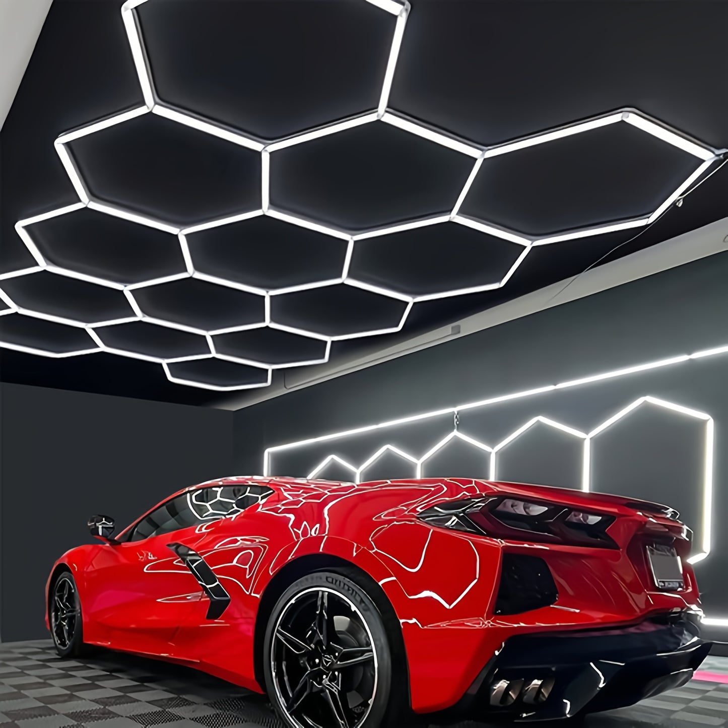 14er-Pack Sechseckige LED-Leuchten mit Rändern – Garagenleuchten, 680W 72420LUMEN Kaltweißes Licht 6500K, Sechseckige LED-Deckenbeleuchtung für Garage, Studio, Lager, Autopflegewerkstatt