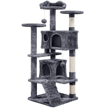 Costoffs Kratzbaum Katzenbaum 138 cm, Stabiler Katzenkratzbaum Katzenmöbel mit Spielkugel & Katzenhöhle, Kletterbaum für Katzen, Katzenhaus Kratzturm