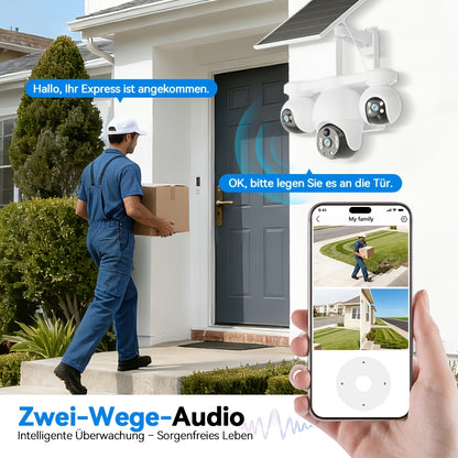 V380MAX Smart Home Überwachungskamera | 8MP Ganztägige Aufzeichnung, Unterstützt 2,4GHz Wi-Fi & 4G LTE, Solarbetriebenes Drahtloses Überwachungssystem. Bietet 360° Rotation, Farb-Nachtsicht, Zwei-Wege-Audio und ein Sechsmotor Triple-Linsen-System mit Simu