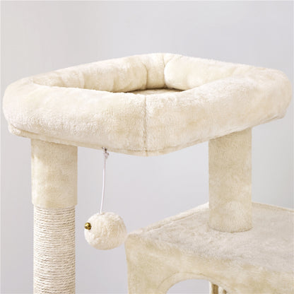 Costoffs Kratzbaum mit 2 Plüschhöhlen Katzenbaum Spielhaus Stabiler Katzenkratzbaum Spielball Spielbaum für Katzen Kratzmöbel