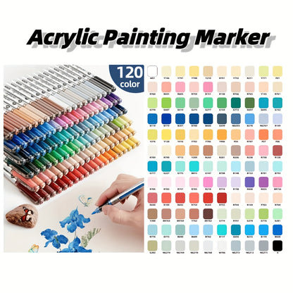 120 Farben Acrylmalstift, Doppelspitze mit Pinsel  Feinspitze für Holz, Leinwand, Stein, Felsenbemalung, Glas, Keramikoberfläche & DIY-Basteln