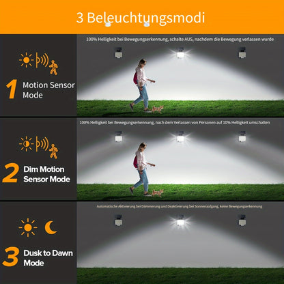 1/2 Stück Solarleuchten für Außen, 240 LED 3000LM Solarbetriebene Bewegungsmelder Flutlichter mit Fernbedienung, Solar Flutlicht mit 3 Modi, Sicherheitsleuchten mit 5.0 Meter Kabel für den Garten