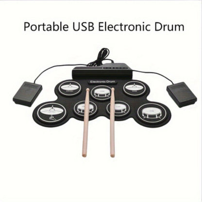 Elektronisches Drumset, 7 Pads Roll-Up Elektrisches Drum Pad, Tragbares Midi Drum Kit mit Integriertem Lautsprecher/Pedalen/Kopfhöreranschluss, Tolles Weihnachtsgeschenk für Anfänger