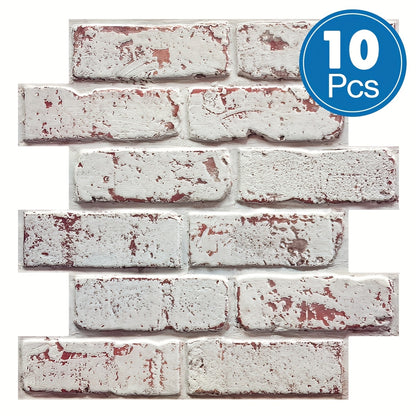 Set mit 10 selbstklebenden 3D-Brick-Wandpaneele, Größe 29,97 cm x 29,97 cm. Diese wasserdichten Wandaufkleber eignen sich für Küchen und Badezimmer, sind ölbeständig, leicht zu reinigen und zu installieren und perfekt für die Heimdekoration in Wohnzimmern
