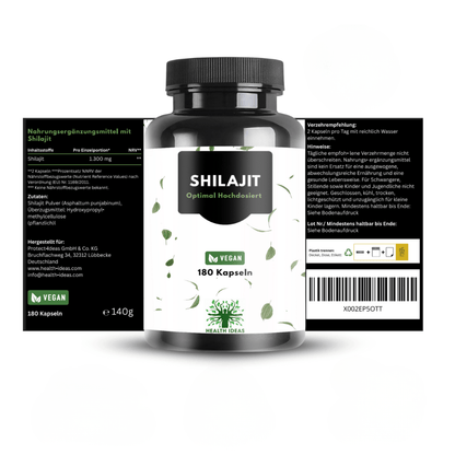 Shilajit Kapseln mit Huminsäure & Spurenelementen – 1300 Mg pro Portion – 180 vegane Kapseln – Shilajit Mumijo Supplement für Erwachsene