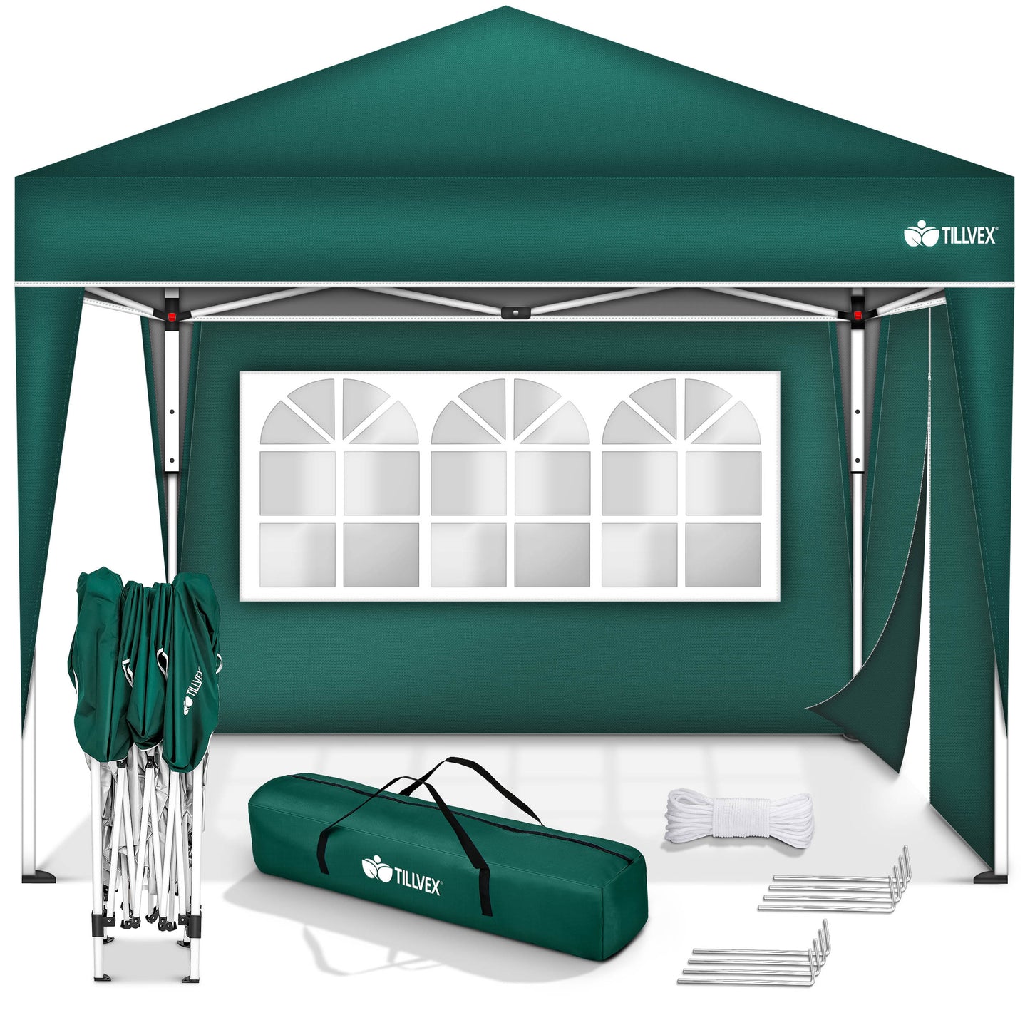 tillvex® Pavillon 3x3m Faltbar + 4er Set Sandsäcke | Pop-Up Faltpavillon Wasserdicht Stabil & Höhenverstellbar | Gartenzelt UV Schutz 50+ | Partyzelt Winterfest mit Tasche für Draußen Garten Camping
