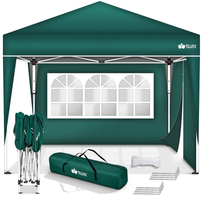 tillvex® Pavillon 3x3m Faltbar + 4er Set Sandsäcke | Pop-Up Faltpavillon Wasserdicht Stabil & Höhenverstellbar | Gartenzelt UV Schutz 50+ | Partyzelt Winterfest mit Tasche für Draußen Garten Camping
