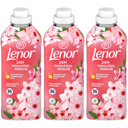 Lenor Weichspüler Kirschblüte & Edelsalbei | 3er Set | 24H Wohlfühlfrische | Kirschblüte & Edelsalbei | Ätherische Öle
