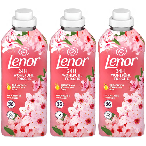 Lenor Weichspüler Kirschblüte & Edelsalbei | 3er Set | 24H Wohlfühlfrische | Kirschblüte & Edelsalbei | Ätherische Öle