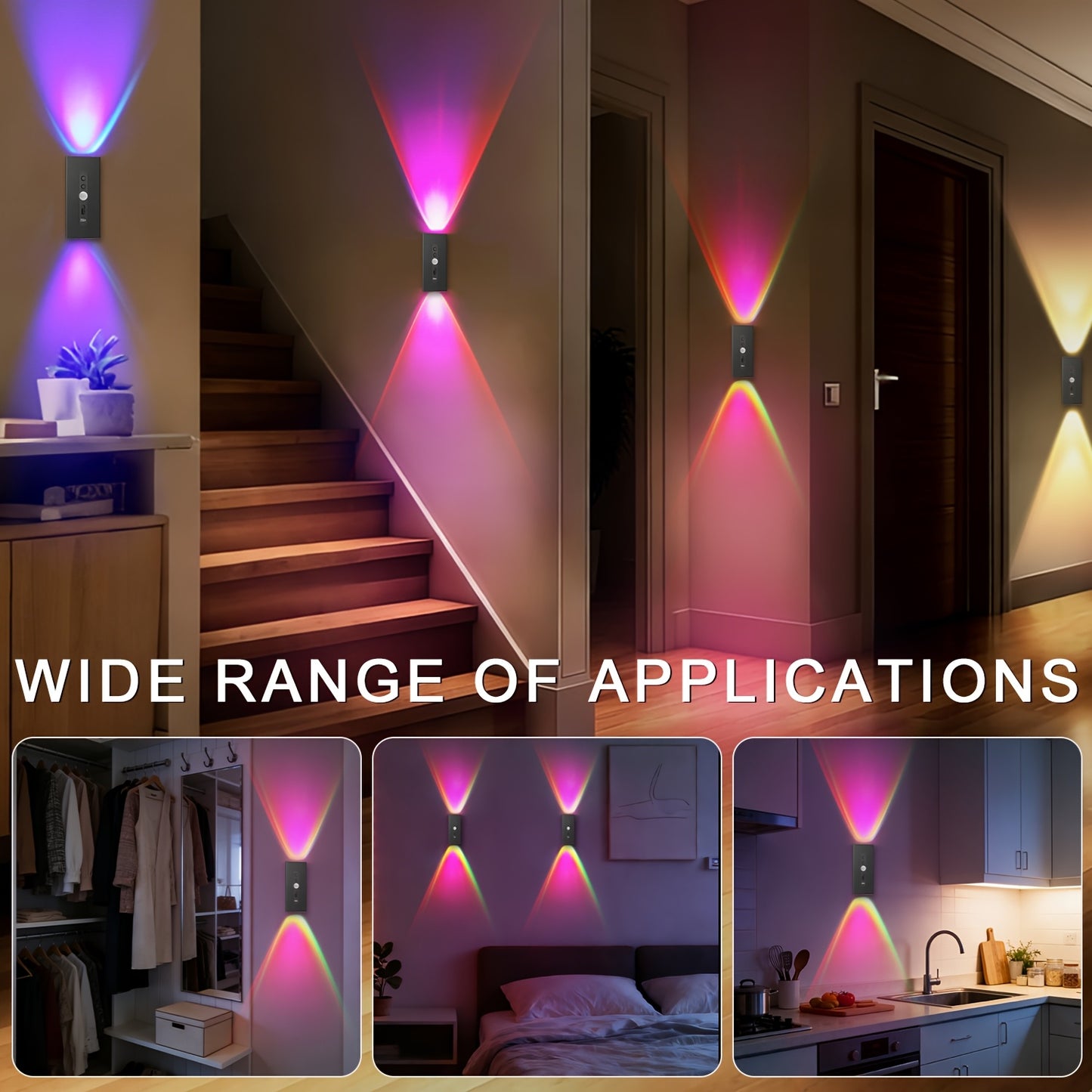 2/4 Stück Magnetische LED Bewegungsmelder Wandleuchte, Dimmbar 8 Farben, RGB Warmes Orange Leuchten, Geeignet für Deko Schlafzimmer, Wohnzimmer, Küchen, Bars, Treppen, Spielzimmer, Korridore und Partys, Korridor- USB/Batteriebetrieben, Nachtlicht Dekorati