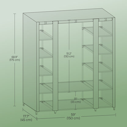 Stoffschrank, Kleiderschrank, mit Überzug aus Vliesstoff, mit Kleiderstange, 45 x 150 x 175 cm, Metallrahmen, Schrank fürs Schlafzimmer