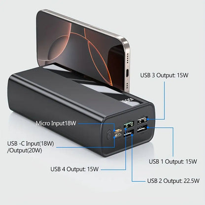 40000mAh Powerbank Portable Charger Powerbank Sup PD 22.5W und QC4.0 Schnellladegerät mit eingebautem 2-Ausgangskabel und LED-Anzeige für iPhone und Android-Handys und die meisten elektronischen Geräte, tragbare Power, kompaktes Design, leichtes Ladegerät