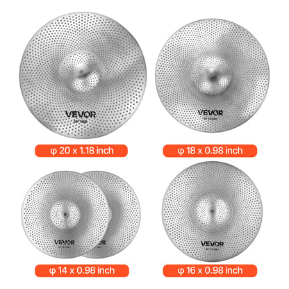 VEVOR Low Volume Becken Set 4 Stück 14 16 18 20 Zoll Becken für Schlagzeug