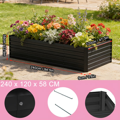 Hochbeet-Set – Pflanzkasten für Gemüse & Blumen im Freien – Rechteckiges Kräuterhochbeet für Garten, Terrasse – Grün/Schwarz/Silbrig – 4 Größen wählbar