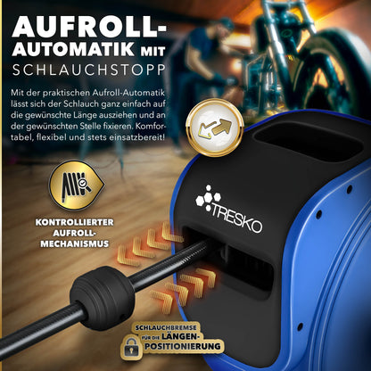TRESKO® Druckluft Schlauchtrommel automatisch | Druckluftschlauch Aufroller 1/4" Anschluss | Wandschlauchhalter Automatik Schlauchaufroller